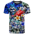 Personalized Geelong Football Cats T Shirt Tropical Hibiscus Flowers - Pacific Fusion Style