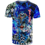 Personalized Geelong Football Cats T Shirt Tropical Hibiscus Flowers - Pacific Fusion Style
