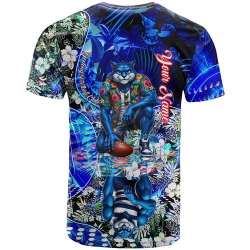 Personalized Geelong Football Cats T Shirt Tropical Hibiscus Flowers - Pacific Fusion Style