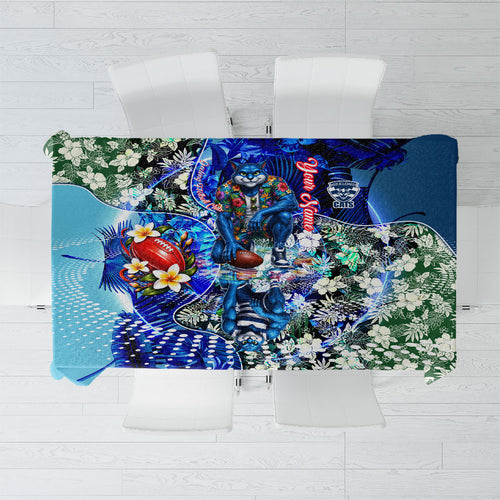 Personalized Geelong Football Cats Tablecloth Tropical Hibiscus Flowers - Pacific Fusion Style
