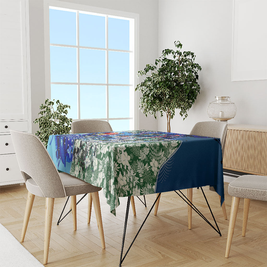 Personalized Geelong Football Cats Tablecloth Tropical Hibiscus Flowers - Pacific Fusion Style