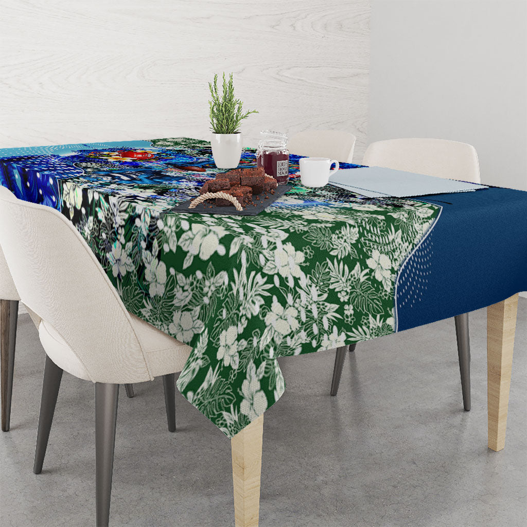Personalized Geelong Football Cats Tablecloth Tropical Hibiscus Flowers - Pacific Fusion Style