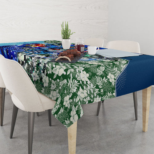 Personalized Geelong Football Cats Tablecloth Tropical Hibiscus Flowers - Pacific Fusion Style