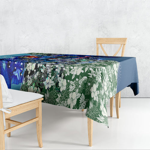 Personalized Geelong Football Cats Tablecloth Tropical Hibiscus Flowers - Pacific Fusion Style