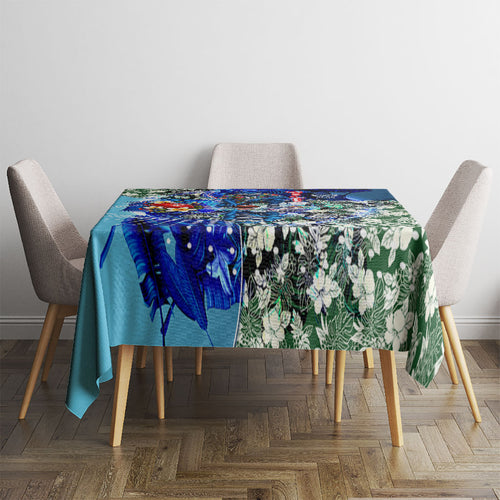 Personalized Geelong Football Cats Tablecloth Tropical Hibiscus Flowers - Pacific Fusion Style
