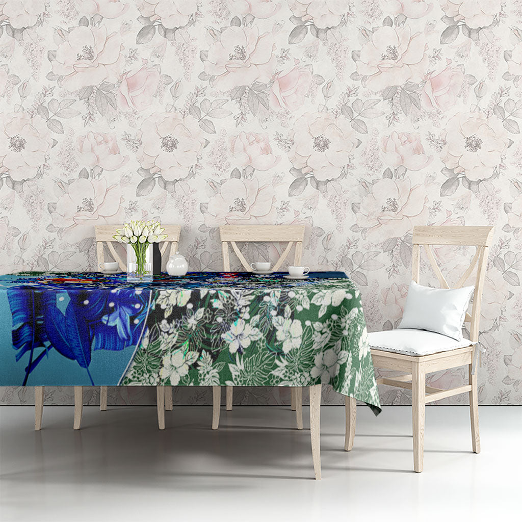 Personalized Geelong Football Cats Tablecloth Tropical Hibiscus Flowers - Pacific Fusion Style