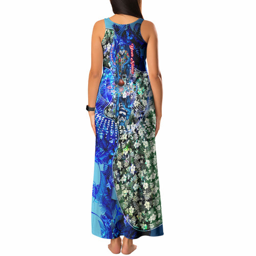 Personalized Geelong Football Cats Tank Maxi Dress Tropical Hibiscus Flowers - Pacific Fusion Style