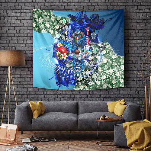 Personalized Geelong Football Cats Tapestry Tropical Hibiscus Flowers - Pacific Fusion Style