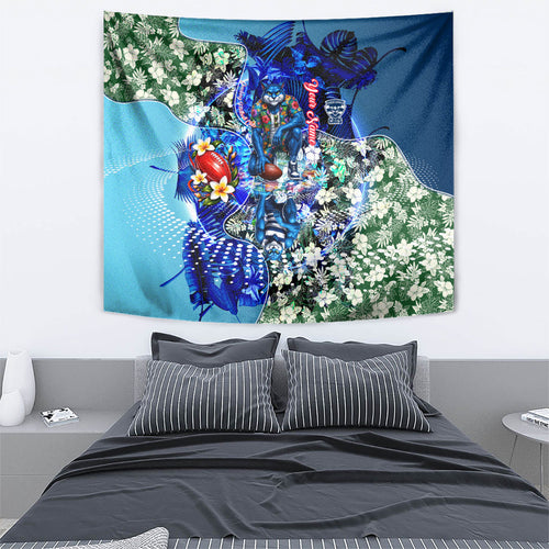 Personalized Geelong Football Cats Tapestry Tropical Hibiscus Flowers - Pacific Fusion Style