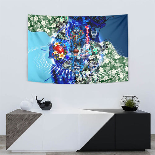 Personalized Geelong Football Cats Tapestry Tropical Hibiscus Flowers - Pacific Fusion Style