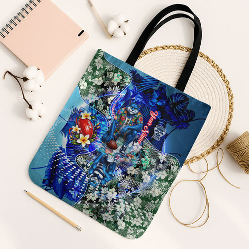 Personalized Geelong Football Cats Tote Bag Tropical Hibiscus Flowers - Pacific Fusion Style