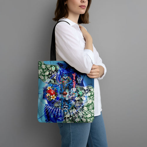 Personalized Geelong Football Cats Tote Bag Tropical Hibiscus Flowers - Pacific Fusion Style