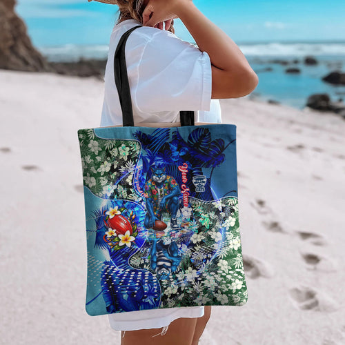 Personalized Geelong Football Cats Tote Bag Tropical Hibiscus Flowers - Pacific Fusion Style