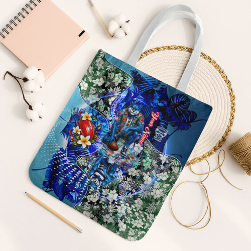 Personalized Geelong Football Cats Tote Bag Tropical Hibiscus Flowers - Pacific Fusion Style