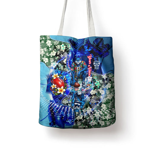 Personalized Geelong Football Cats Tote Bag Tropical Hibiscus Flowers - Pacific Fusion Style