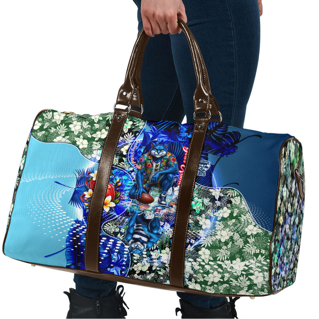 Personalized Geelong Football Cats Travel Bag Tropical Hibiscus Flowers - Pacific Fusion Style