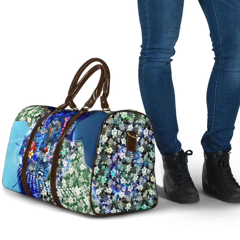 Personalized Geelong Football Cats Travel Bag Tropical Hibiscus Flowers - Pacific Fusion Style