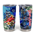 Personalized Geelong Football Cats Tumbler Cup Tropical Hibiscus Flowers - Pacific Fusion Style