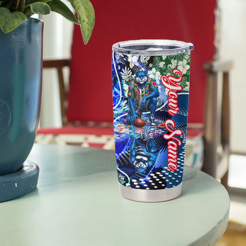 Personalized Geelong Football Cats Tumbler Cup Tropical Hibiscus Flowers - Pacific Fusion Style