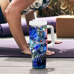 Personalized Geelong Football Cats Tumbler With Handle Tropical Hibiscus Flowers - Pacific Fusion Style