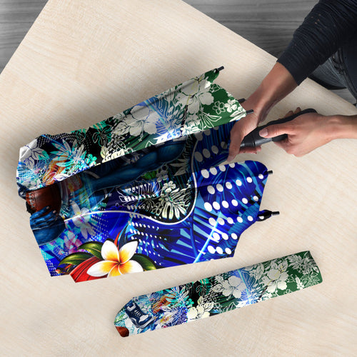 Personalized Geelong Football Cats Umbrella Tropical Hibiscus Flowers - Pacific Fusion Style