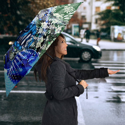 Personalized Geelong Football Cats Umbrella Tropical Hibiscus Flowers - Pacific Fusion Style