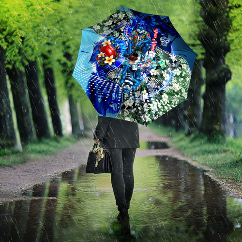 Personalized Geelong Football Cats Umbrella Tropical Hibiscus Flowers - Pacific Fusion Style