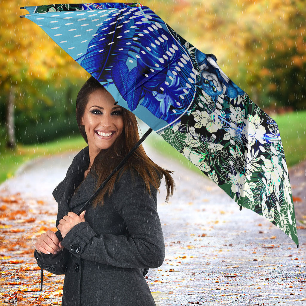 Personalized Geelong Football Cats Umbrella Tropical Hibiscus Flowers - Pacific Fusion Style