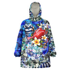 Personalized Geelong Football Cats Wearable Blanket Hoodie Tropical Hibiscus Flowers - Pacific Fusion Style