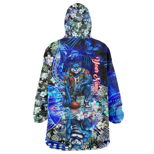 Personalized Geelong Football Cats Wearable Blanket Hoodie Tropical Hibiscus Flowers - Pacific Fusion Style