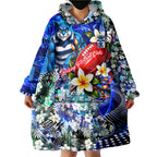 Personalized Geelong Football Cats Wearable Blanket Hoodie Tropical Hibiscus Flowers - Pacific Fusion Style
