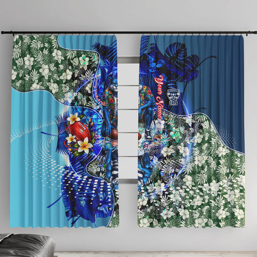 Personalized Geelong Football Cats Window Curtain Tropical Hibiscus Flowers - Pacific Fusion Style
