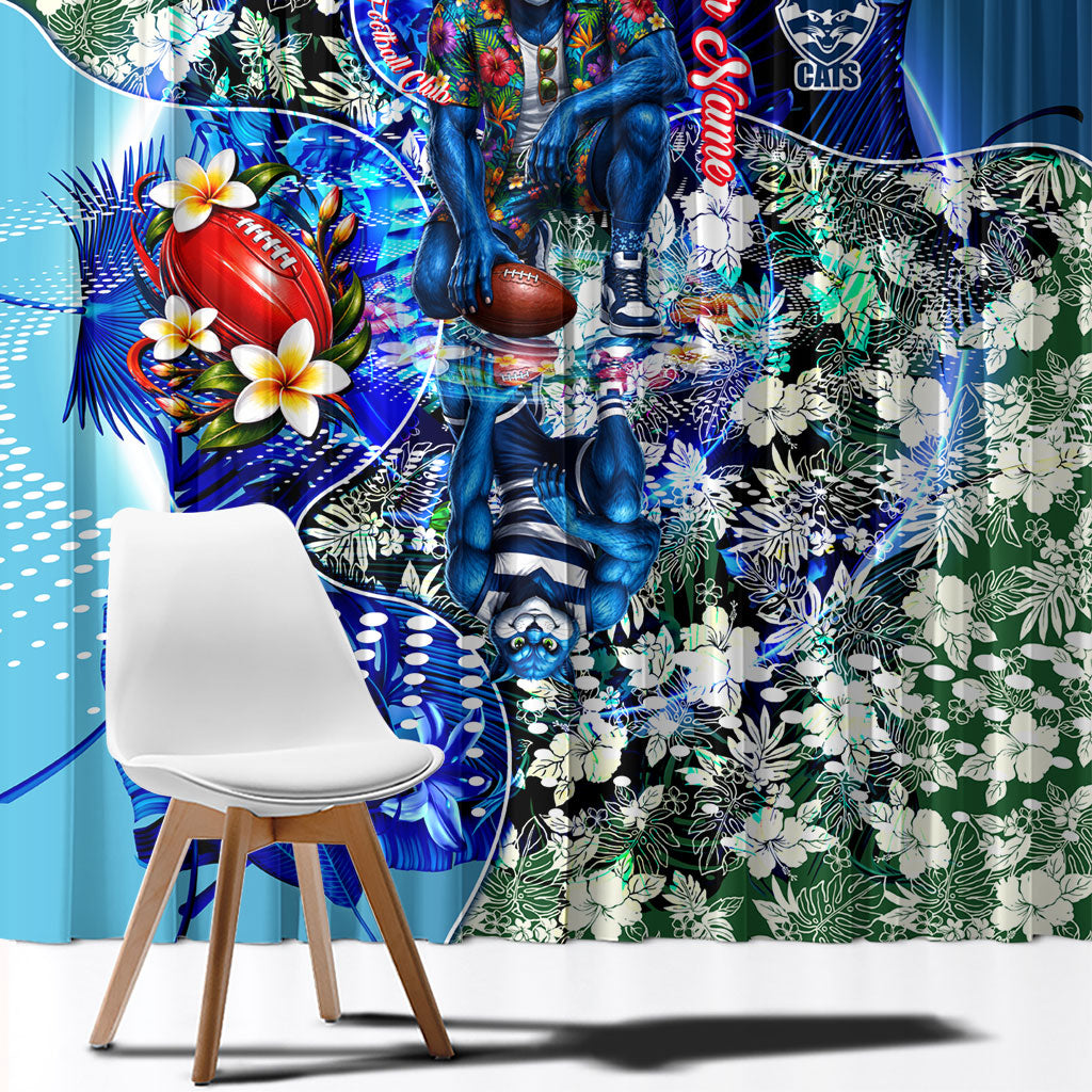 Personalized Geelong Football Cats Window Curtain Tropical Hibiscus Flowers - Pacific Fusion Style