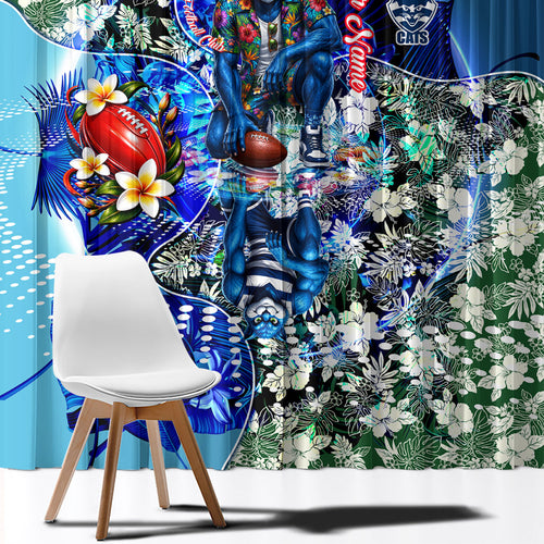 Personalized Geelong Football Cats Window Curtain Tropical Hibiscus Flowers - Pacific Fusion Style