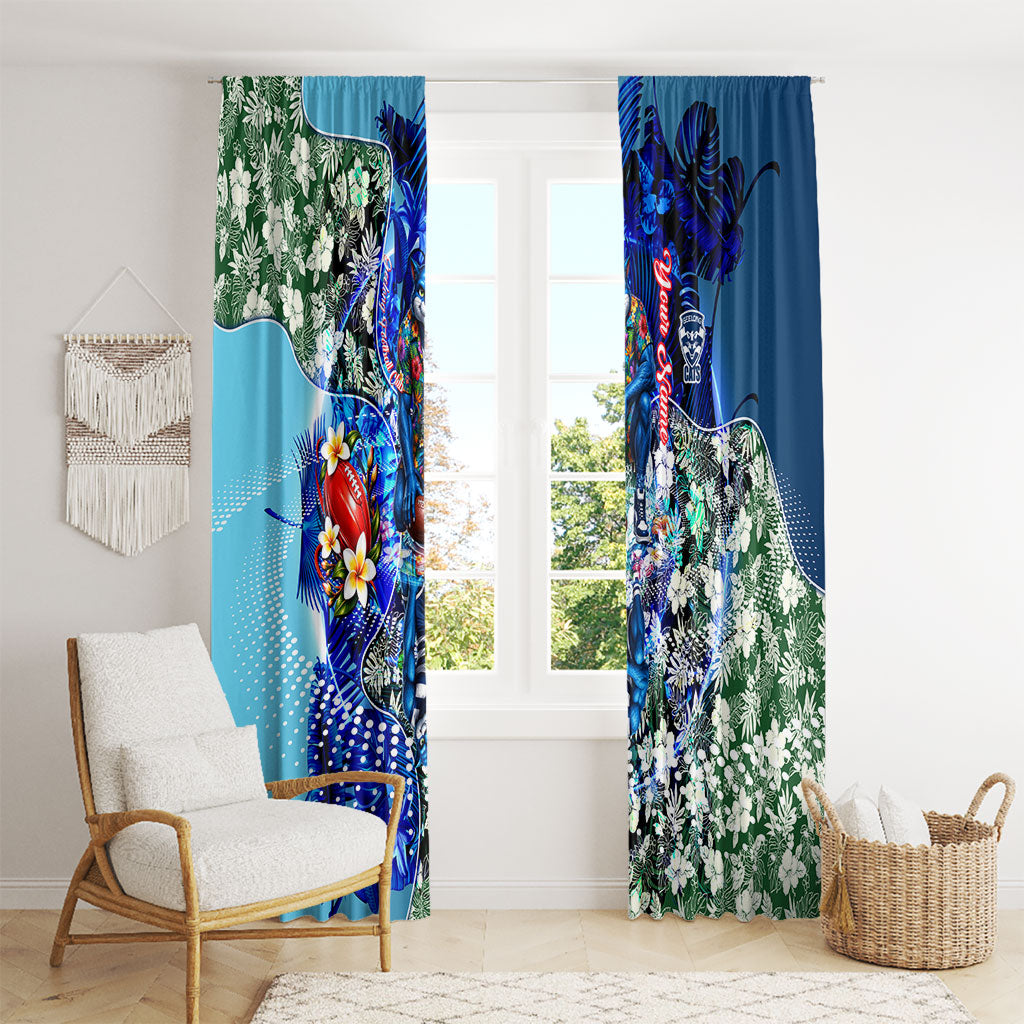 Personalized Geelong Football Cats Window Curtain Tropical Hibiscus Flowers - Pacific Fusion Style