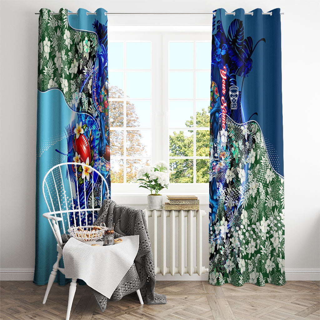 Personalized Geelong Football Cats Window Curtain Tropical Hibiscus Flowers - Pacific Fusion Style
