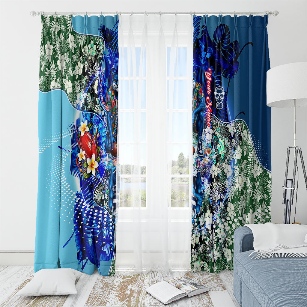Personalized Geelong Football Cats Window Curtain Tropical Hibiscus Flowers - Pacific Fusion Style