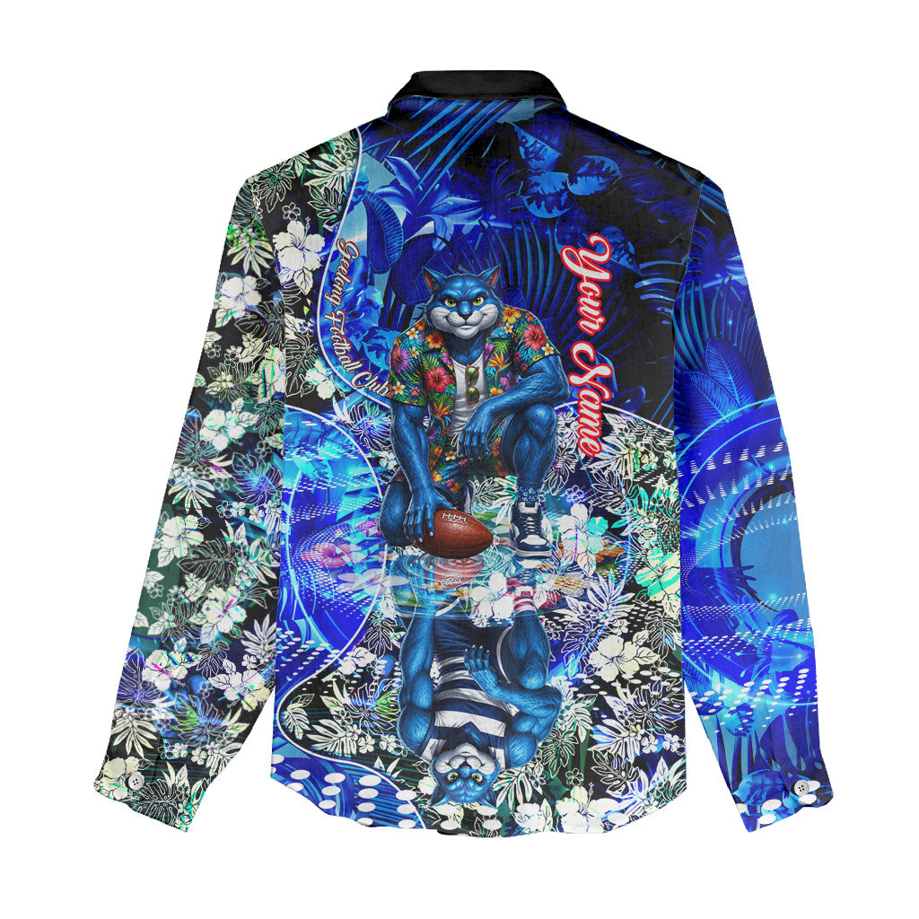 Personalized Geelong Football Cats Women Casual Shirt Tropical Hibiscus Flowers - Pacific Fusion Style