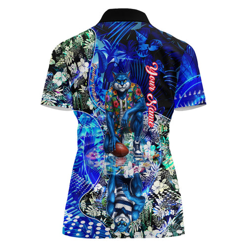 Personalized Geelong Football Cats Women Polo Shirt Tropical Hibiscus Flowers - Pacific Fusion Style