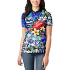 Personalized Geelong Football Cats Women Polo Shirt Tropical Hibiscus Flowers - Pacific Fusion Style