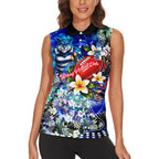 Personalized Geelong Football Cats Women Sleeveless Polo Shirt Tropical Hibiscus Flowers - Pacific Fusion Style