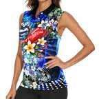 Personalized Geelong Football Cats Women Sleeveless Polo Shirt Tropical Hibiscus Flowers - Pacific Fusion Style