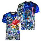 Personalized Geelong Football Cats Women V-Neck T-Shirt Tropical Hibiscus Flowers - Pacific Fusion Style
