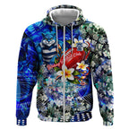 Personalized Geelong Football Cats Zip Hoodie Tropical Hibiscus Flowers - Pacific Fusion Style
