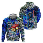 Personalized Geelong Football Cats Zip Hoodie Tropical Hibiscus Flowers - Pacific Fusion Style