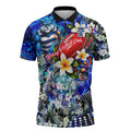 Personalized Geelong Football Cats Zipper Polo Shirt Tropical Hibiscus Flowers - Pacific Fusion Style