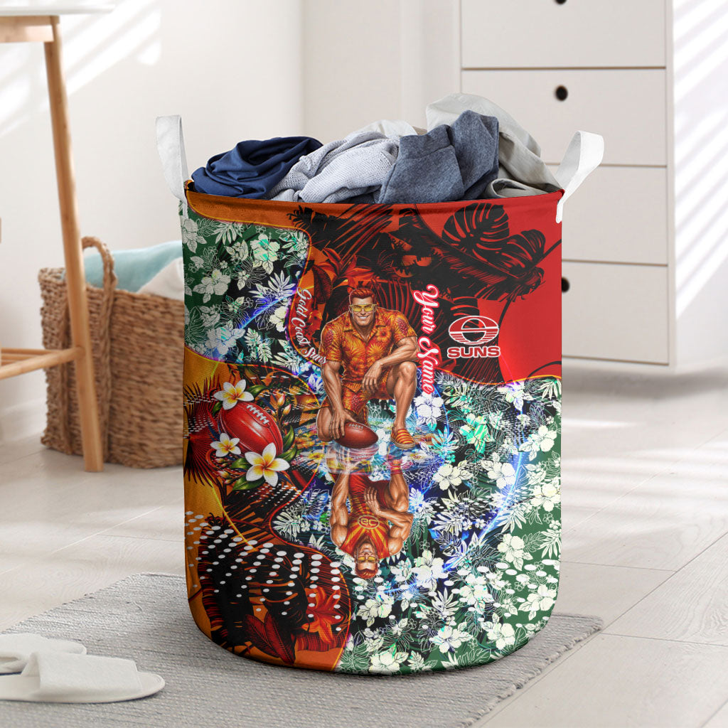 Personalized Gold Coast Suns Football Laundry Basket Tropical Hibiscus Flowers - Pacific Fusion Style
