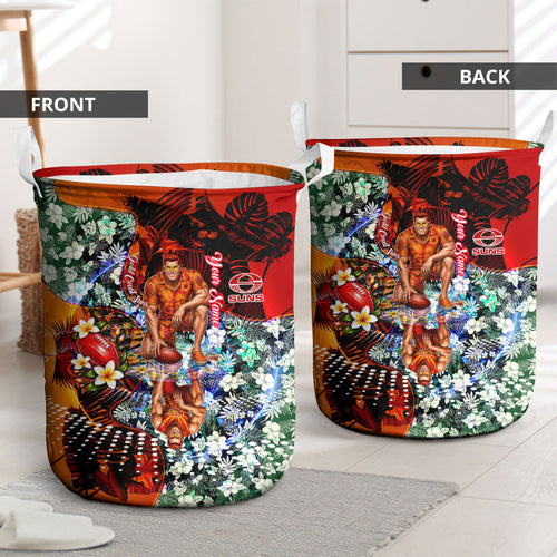 Personalized Gold Coast Suns Football Laundry Basket Tropical Hibiscus Flowers - Pacific Fusion Style