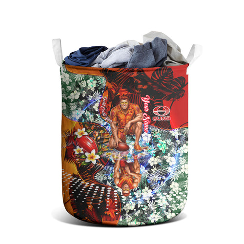 Personalized Gold Coast Suns Football Laundry Basket Tropical Hibiscus Flowers - Pacific Fusion Style