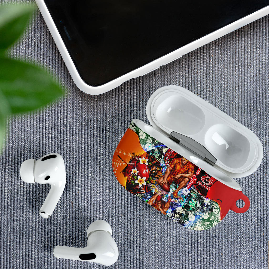 Personalized Gold Coast Suns Football AirPods Case Tropical Hibiscus Flowers - Pacific Fusion Style